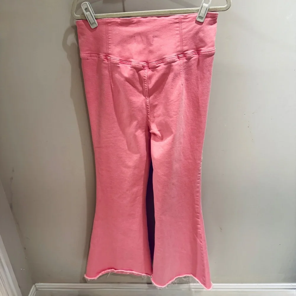 We‎ The Free Flare Jeans Raw Hem Pink Stretch Casual Pants Size 32